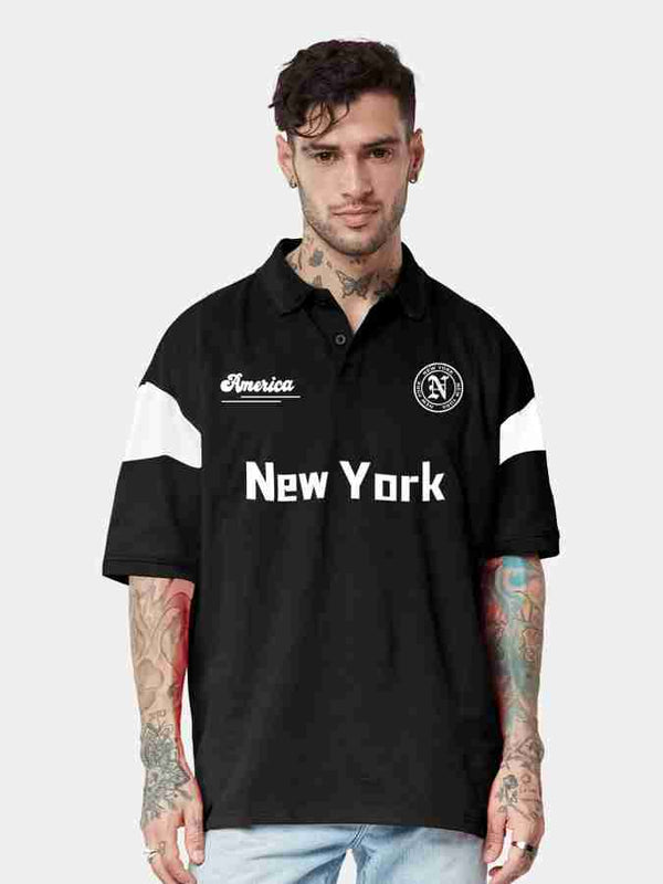New York Printed Polo Neck T-Shirt XL