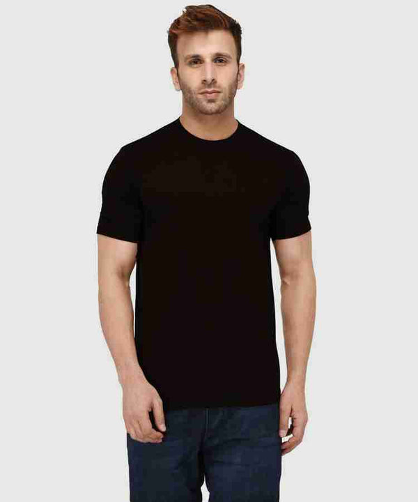 Men Round Neck Polyester T-Shirt Black