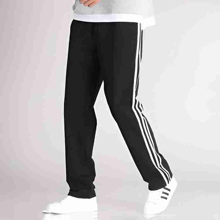 Solid Self Design Black Track Pant